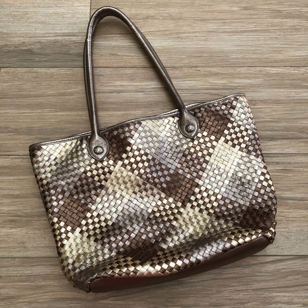 Elliott Lucca 100% Leather Woven Tote